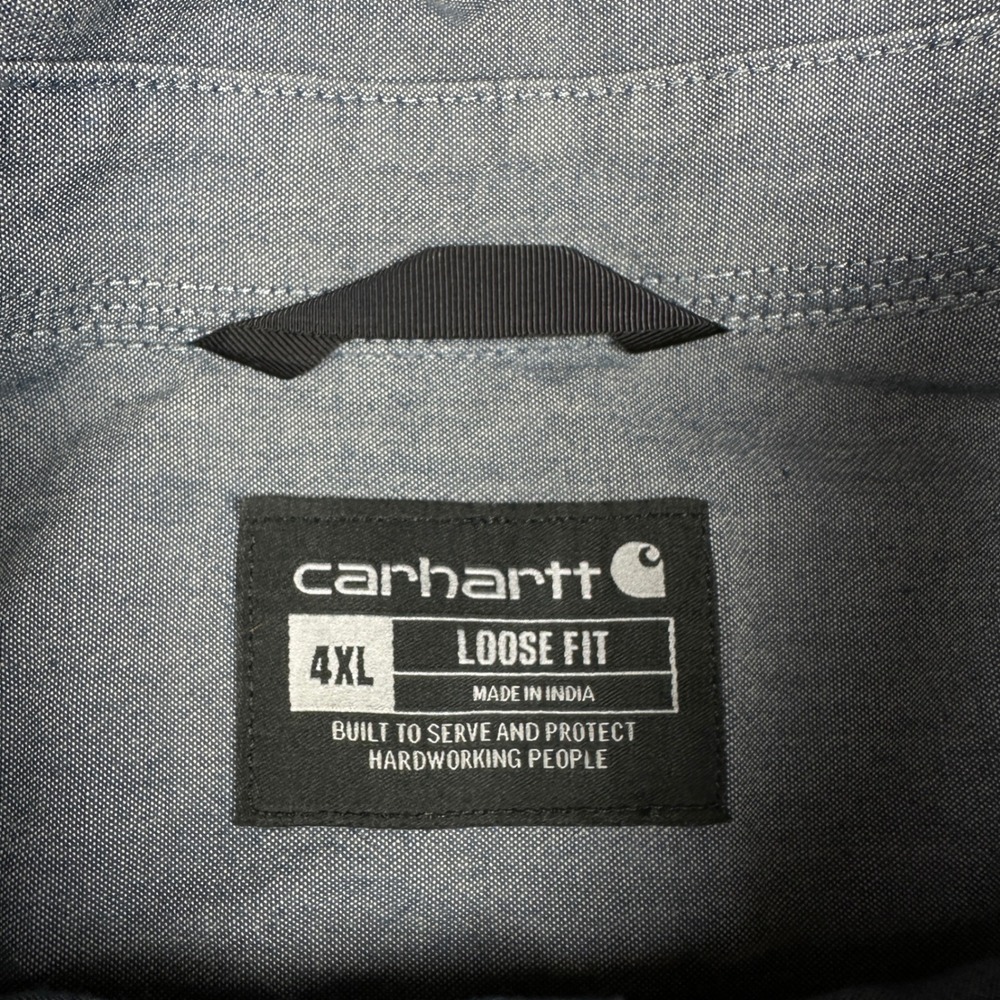 Carhartt Mens 4XL Loose Fit Short Sleeve Chambray Button Down Work Shirt Blue - Picture 4 of 7